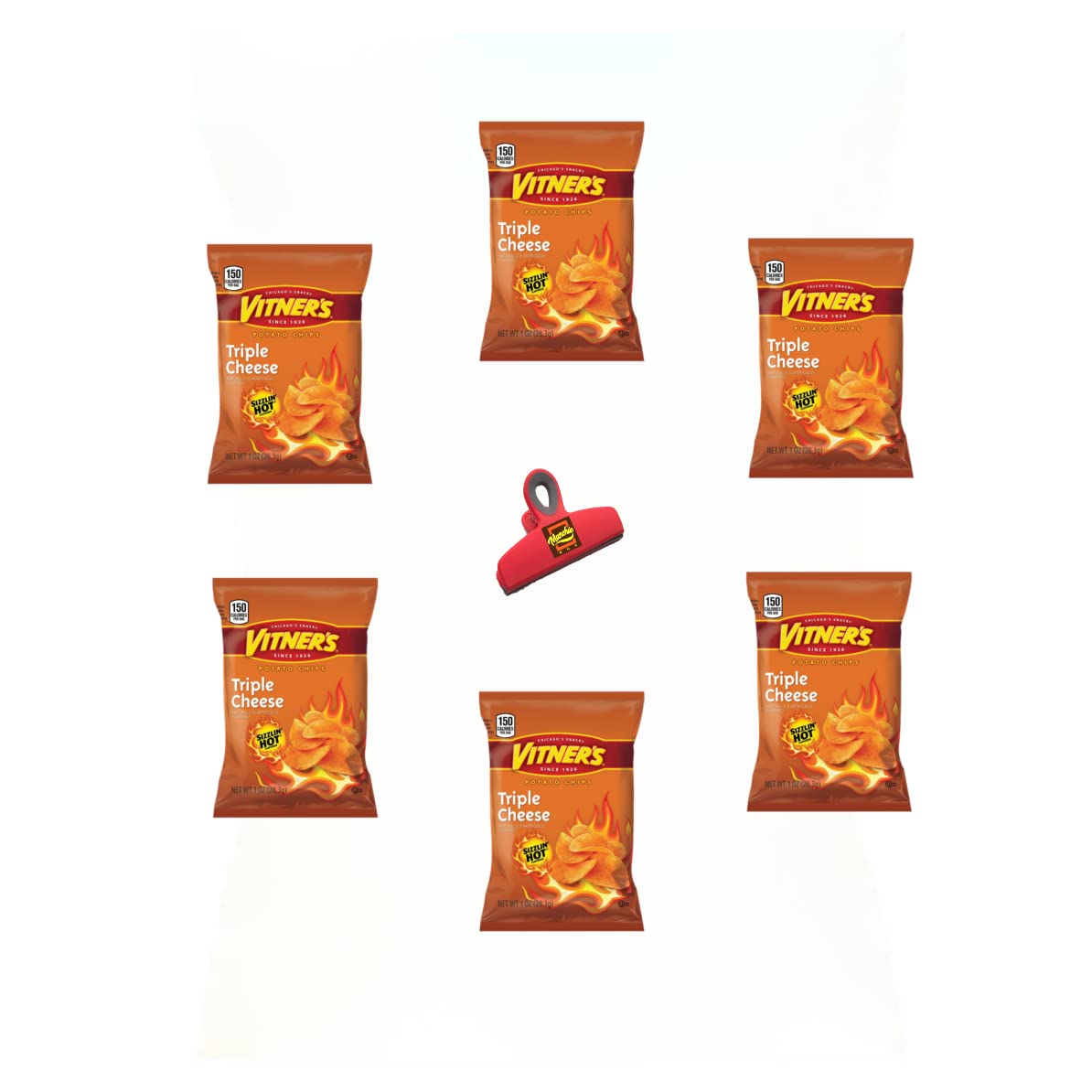 Munchie Box VITNER's Original Tangy Triple Sizzlin Hot Cheese Potato Chips A Chicago Favorite 1.0 oz Bags (Pack of ( 6 ) Bags)
