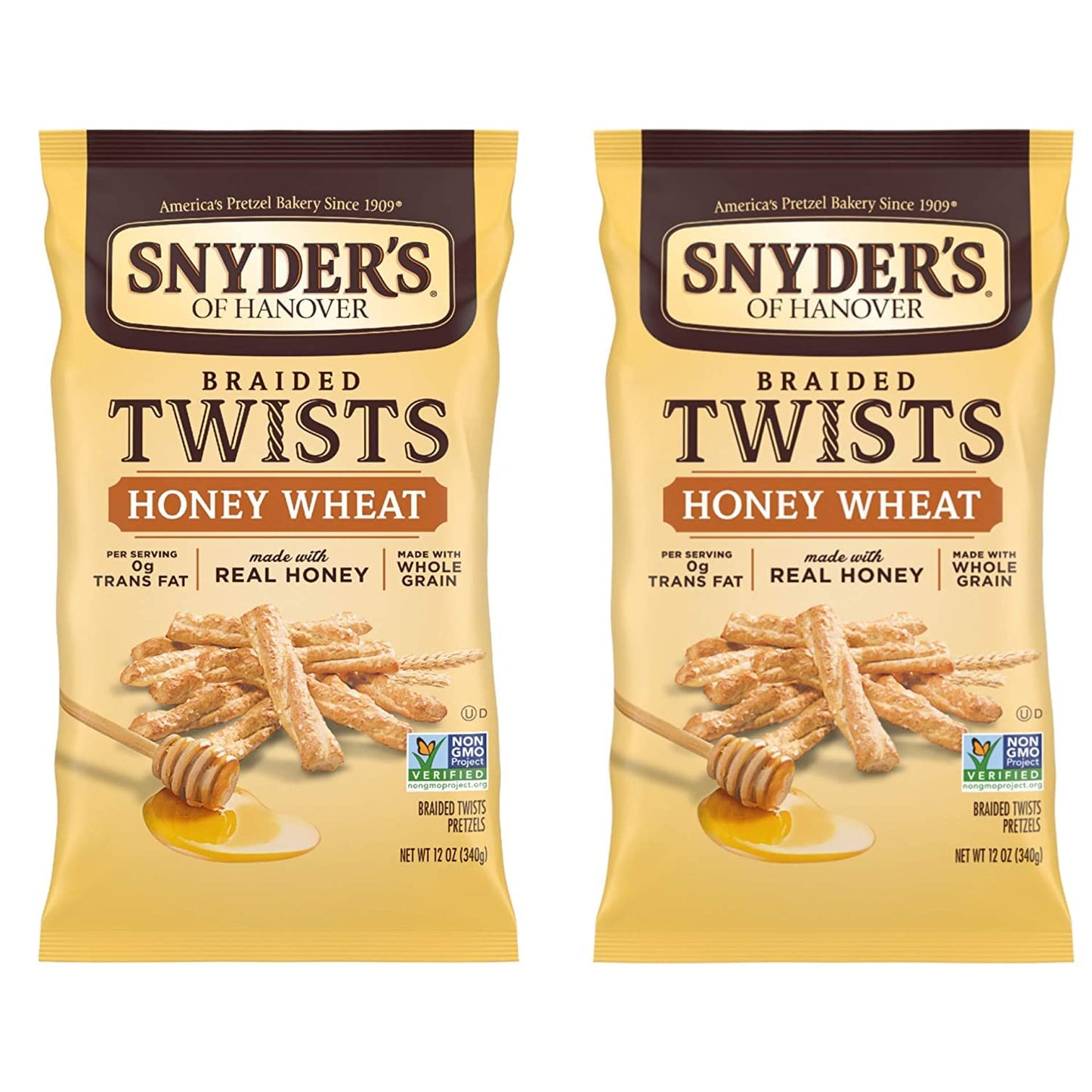 Snyder's of Hanover Pretzels Braided Twists, Honey Wheat, Four 12 Ounce Bags