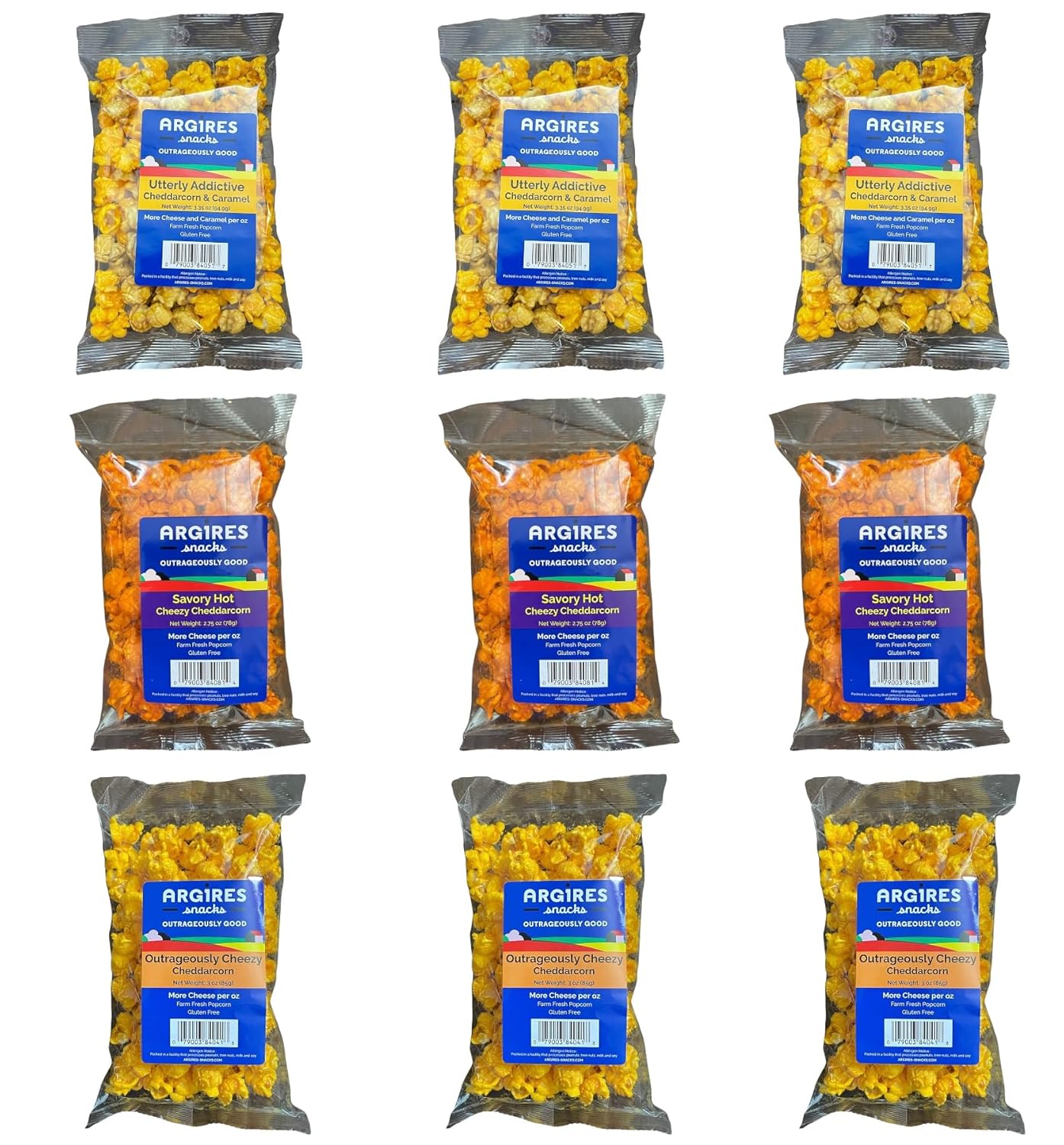 Argires Chicago Popcorn 3 oz Variety Pack 9 BAGS - Chicago Snack House