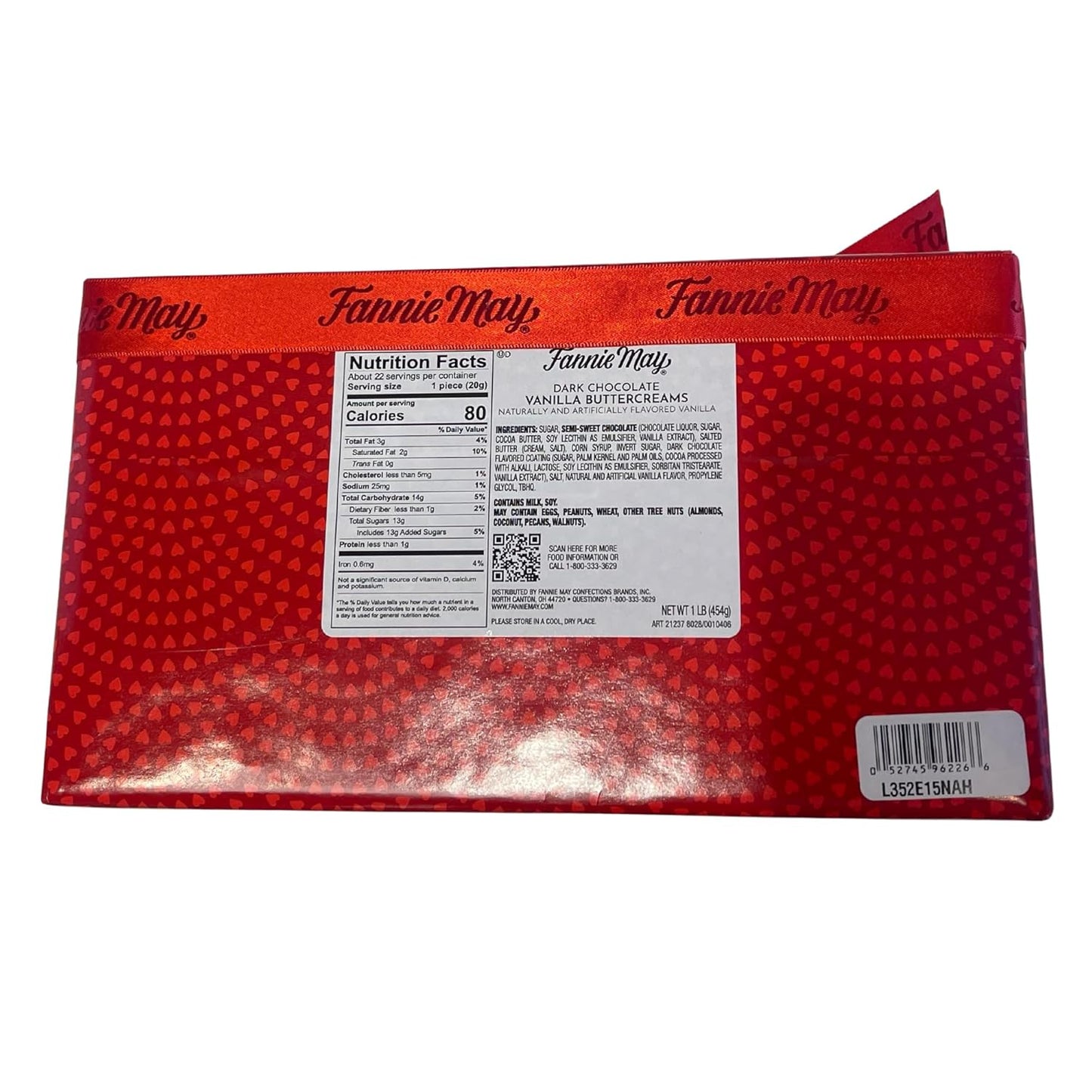 Fannie May Milk Chocolate Vanilla Buttercreams Signature Heart Print Chocolate Candy Gift Box, 1 lb
