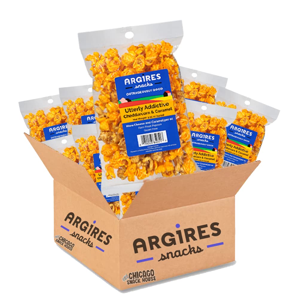 Argires Chicago Popcorn 9 pack Cheddarcorn and Caramel Mix 3 Ounce Bags - Muncie Box