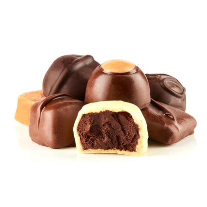 Fannie May Milk and Dark Chocolate - Assorted Chocolates (and ButterCreams, Trinidads, Butter Toffee, Honey Almond Nougat, Caramels) Signature Heart Print Wrap Chocolate Candy Gift Box, 1 lb