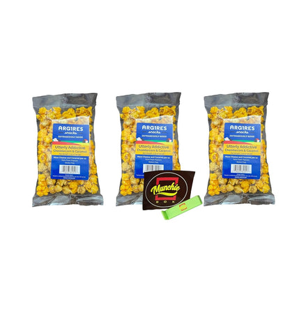 Argires Chicago Popcorn 3 pack Cheddarcorn and Caramel Mix 3 Ounce Bags - Munchie Box