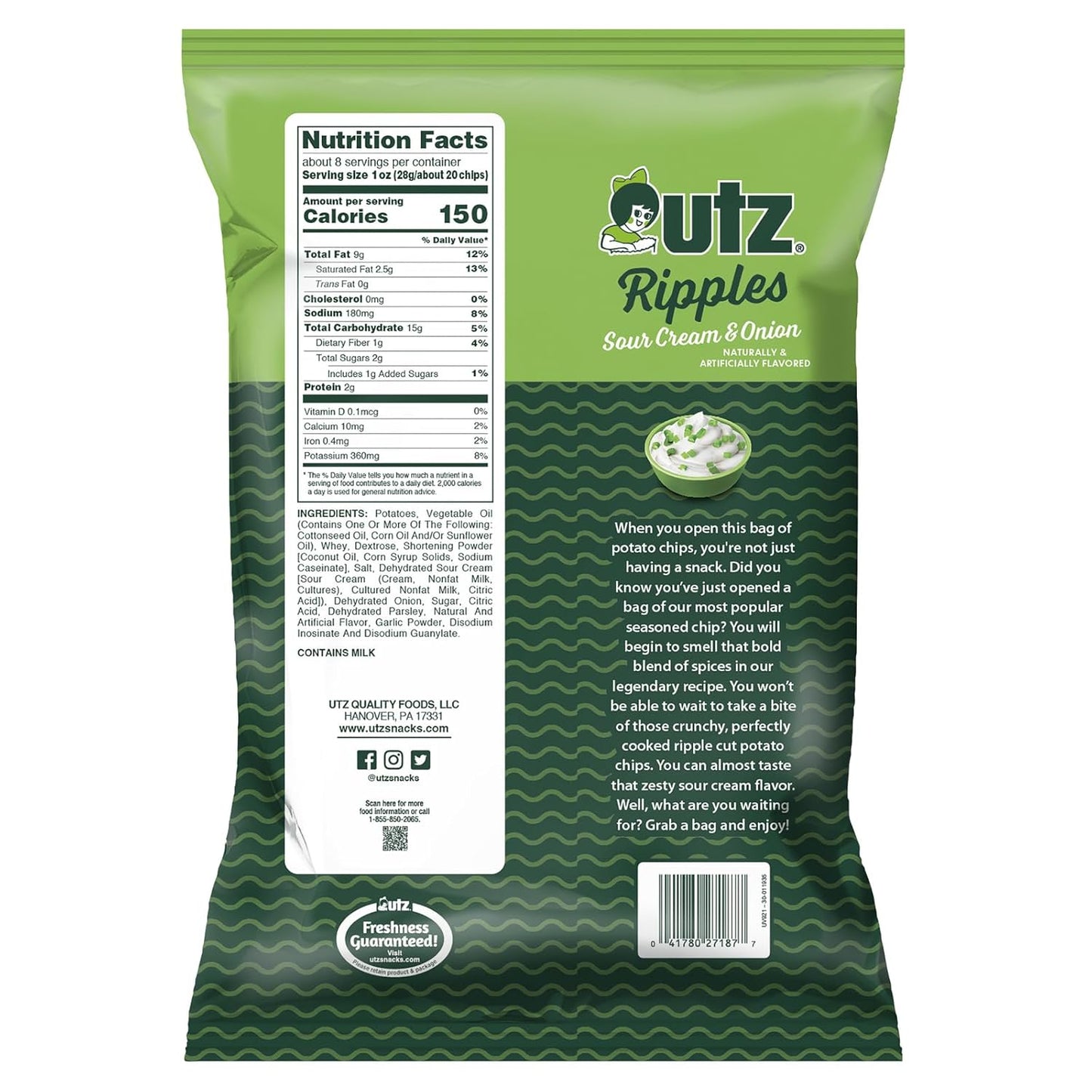 7.75 oz Utz Sour Cream & Onion Ripple Potato Chips