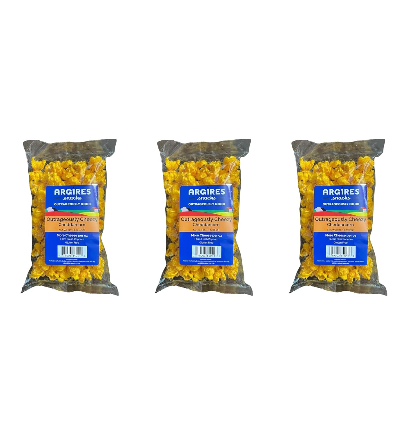 Argires Chicago 3 pack Gourmet Cheddar Cheese Popcorn 3 oz Bags - Chicago Snack House