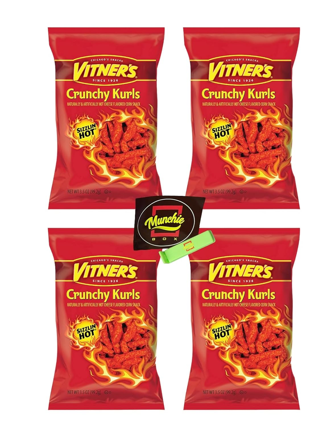 Munchie Box VITNER'S Krunchy Kurls An old Chicago Original flavor, The Munchie box Bundle (Pack of ( 4 ) 3.5 oz Bags)