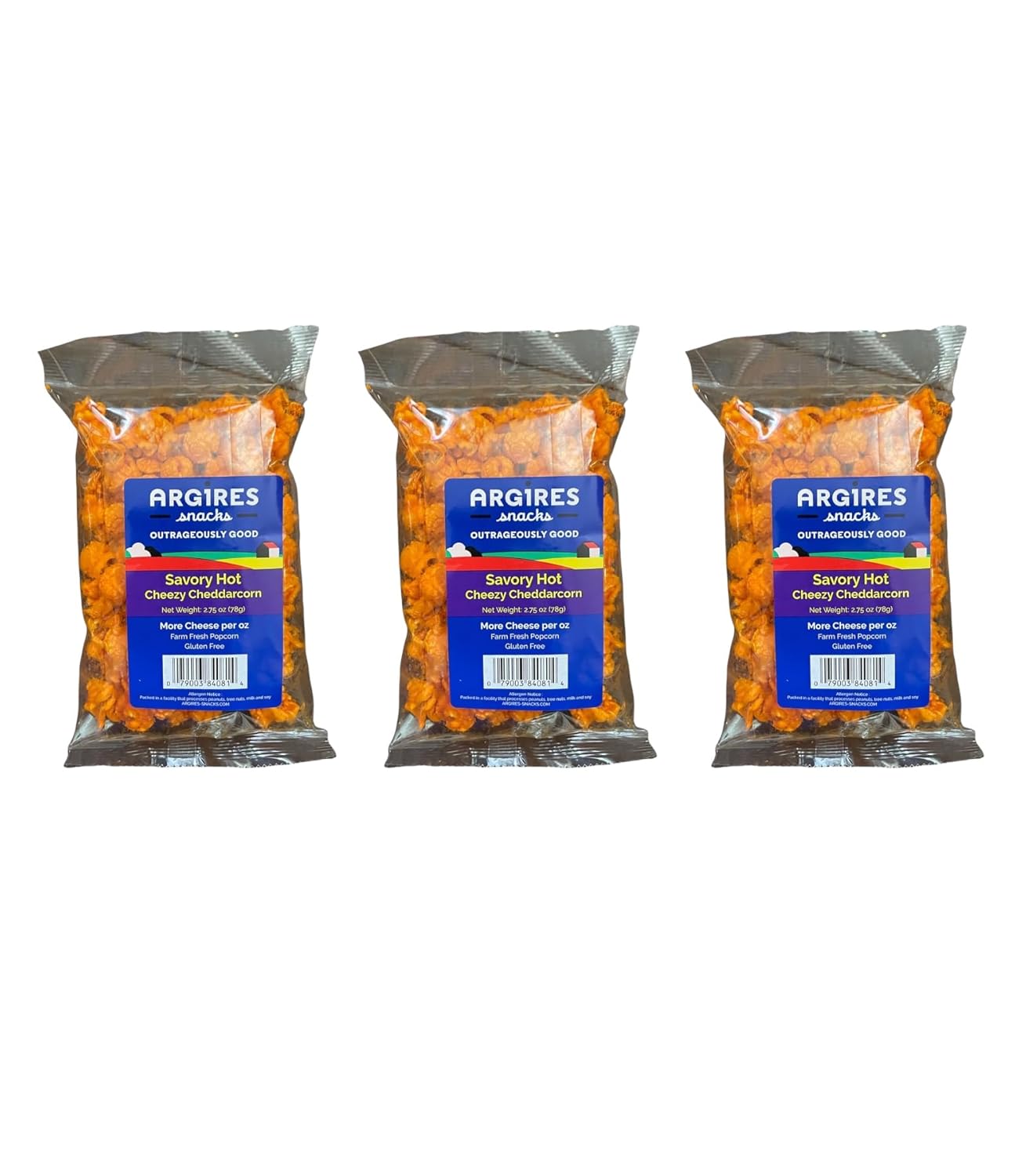Argires Chicago 2.75 pack Savory Hot Cheezy Cheddarcorn Popcorn 3 oz Bags - Chicago Snack House
