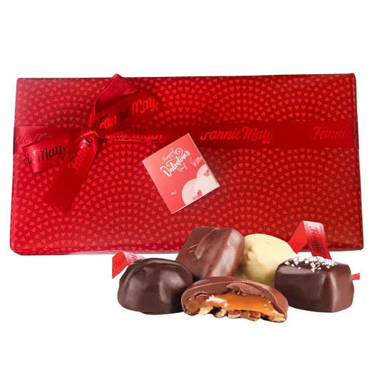 Fannie May Heritage Collection assorted chocolates (renamed Colonial Assortment), Valentine's Day Heart Print Chocolate Candy Gift Box, 1 lb