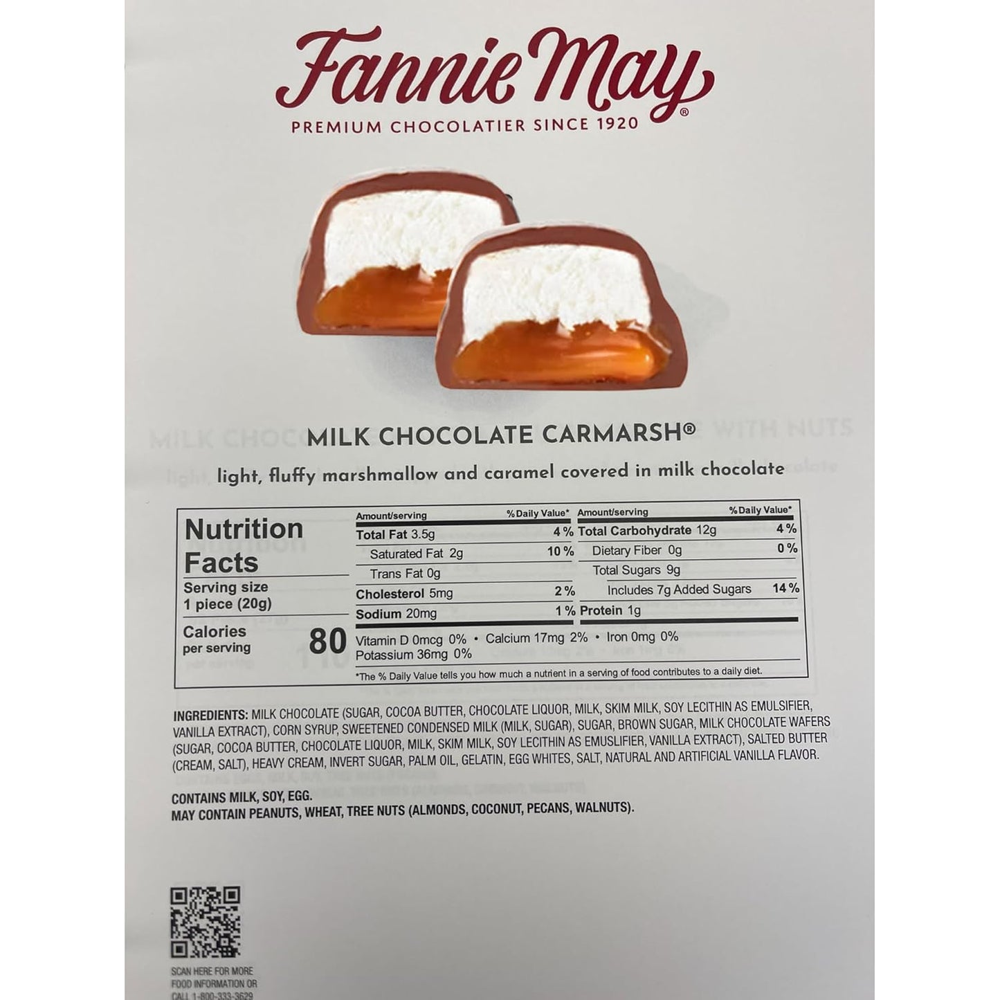 Fannie May Milk Chocolate Carmarsh 1 lb Gift Wrapped Combo with Artistix Christmas Shoppe Gift Tag