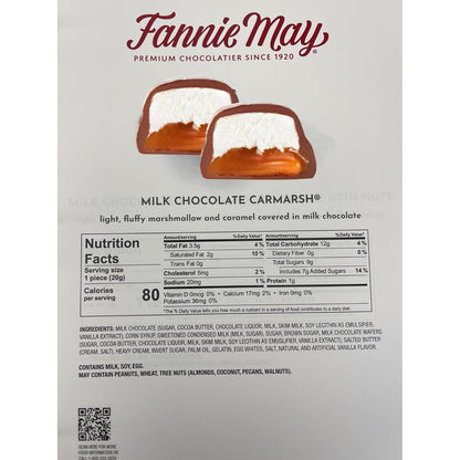Fannie May Milk Chocolate Carmarsh 1 lb Gift Wrapped Combo with Artistix Christmas Shoppe Gift Tag