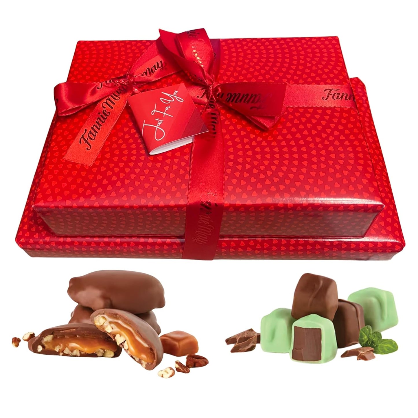 Fannie May Gift Wrapped Bundle - 2 Packages with Ribbon & Gift Tag - 1 lb Pixies, 1 lb Mint Meltaways Variations (Holiday/Christmas/Valentine's Day)