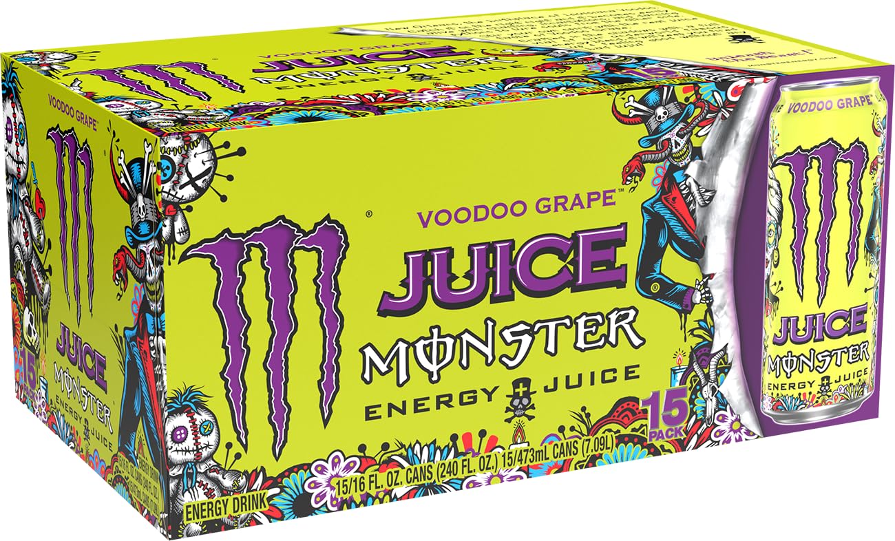Monster Energy Juice, Voodoo Grape, Juice + Energy Drink, 15 Pack - 16 Fl Oz