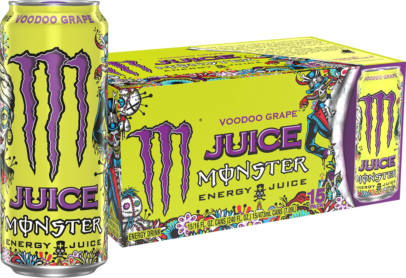 Monster Energy Juice, Voodoo Grape, Juice + Energy Drink, 15 Pack - 16 Fl Oz