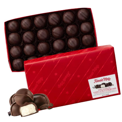 Fannie May Dark Chocolate Vanilla Buttercreams – 1 lb Gift Box – Rich Dark Chocolate Covered Creamy Vanilla Centers – Holiday Gift Candy for Christmas, Thanksgiving & Hanukkah