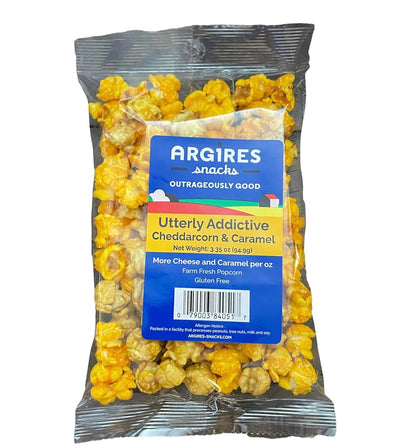 Argires Chicago Popcorn 3 pack Cheddarcorn and Caramel Mix 3 Ounce Bags - Munchie Box