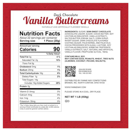 Fannie May Dark Chocolate Vanilla Buttercreams – 1 lb Gift Box – Rich Dark Chocolate Covered Creamy Vanilla Centers – Holiday Gift Candy for Christmas, Thanksgiving & Hanukkah