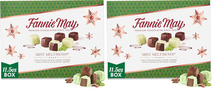 Fannie May Mint Meltaway, Mint Chocolate Candy with Milk Chocolate Pastel Coating, Holiday Chocolate Gift Box, 11.5 oz