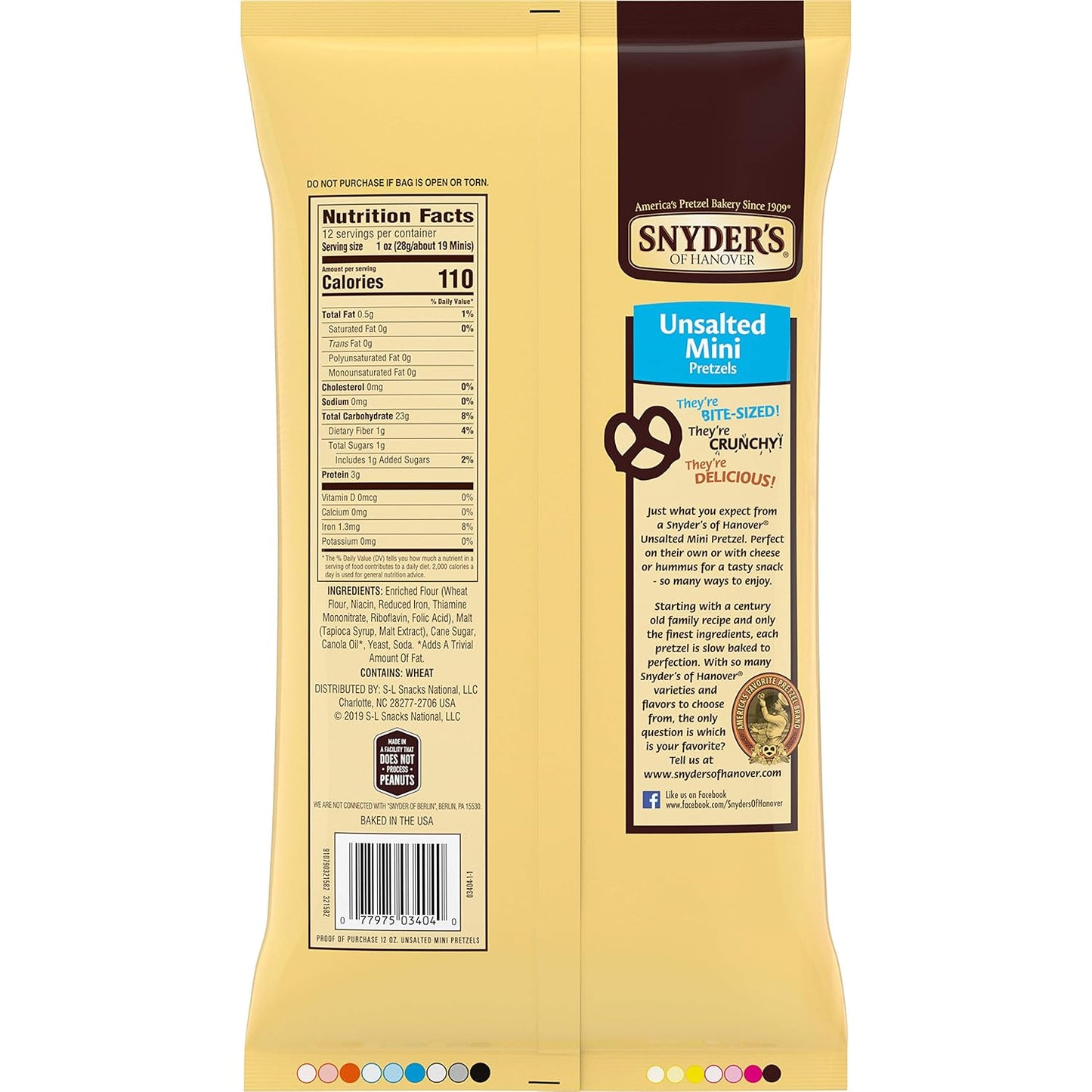 Snyder's of Hanover Mini Pretzels, Unsalted Pretzels, 12 Oz (Pack of 4)