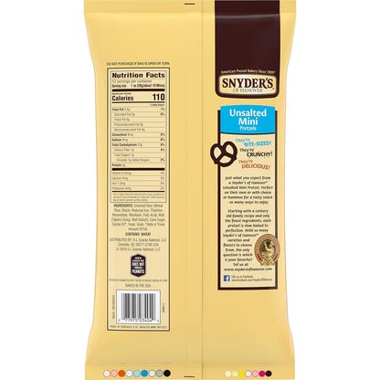 Snyder's of Hanover Mini Pretzels, Unsalted Pretzels, 12 Oz (Pack of 4)