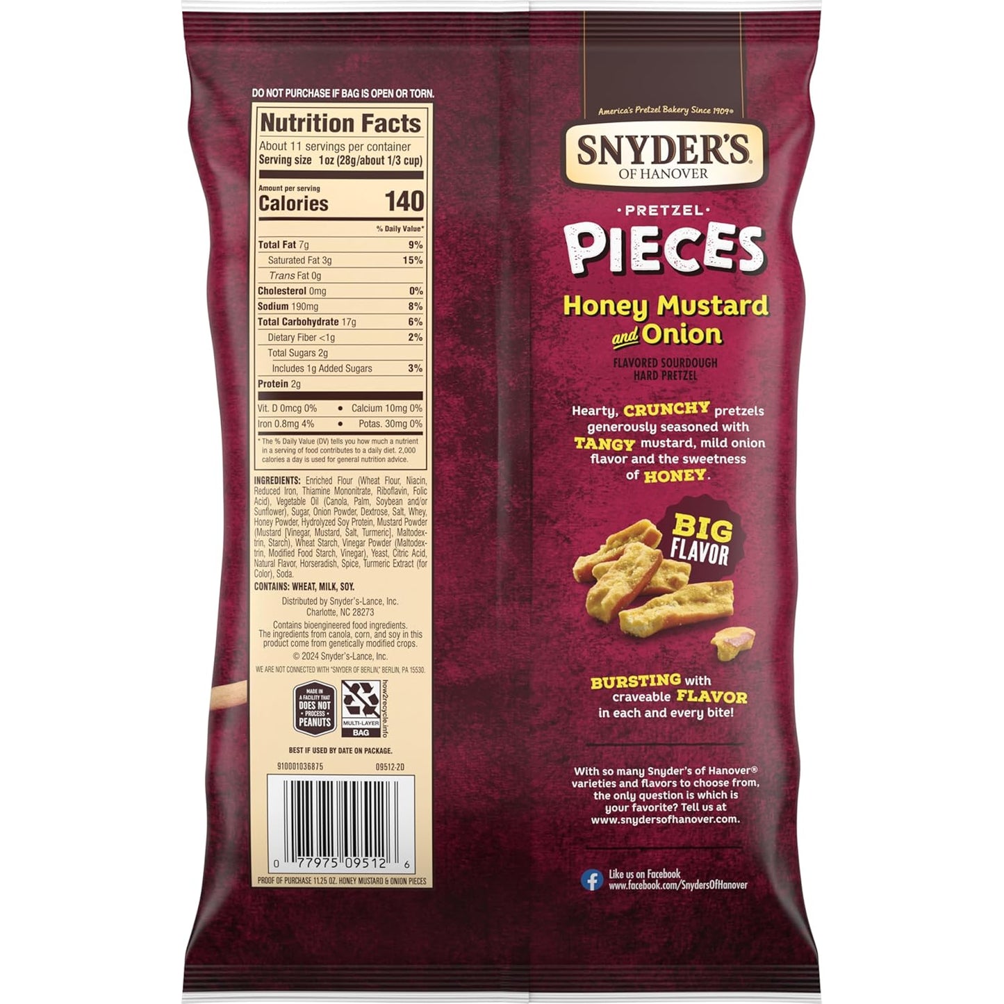 Snyder's of Hanover Honey Mustard & Onion Flavored Pretzel Pieces, 11.25 Oz