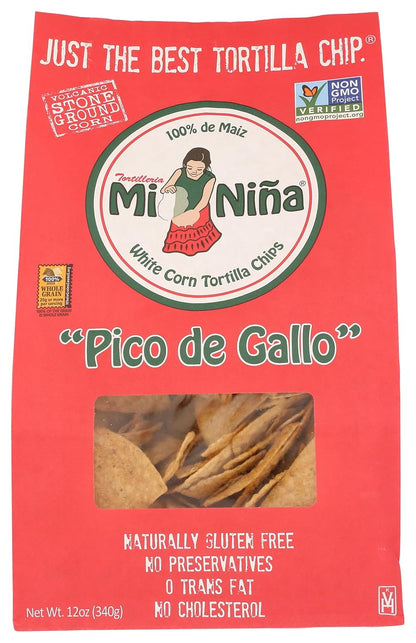 Tortilleria Mi Nina, Chip Tortilla White Corn Pico De Gallo, 12 Ounce