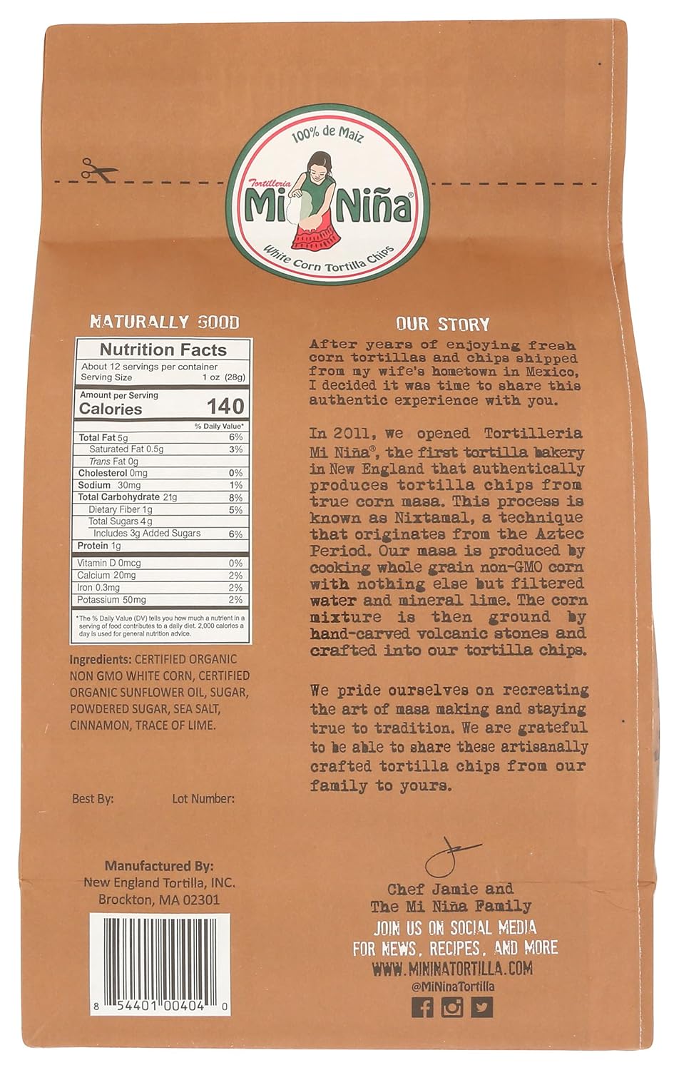 Tortilleria Mi Nina, Chip Tortilla Churro Cinnamon Sugar, 12 Ounce