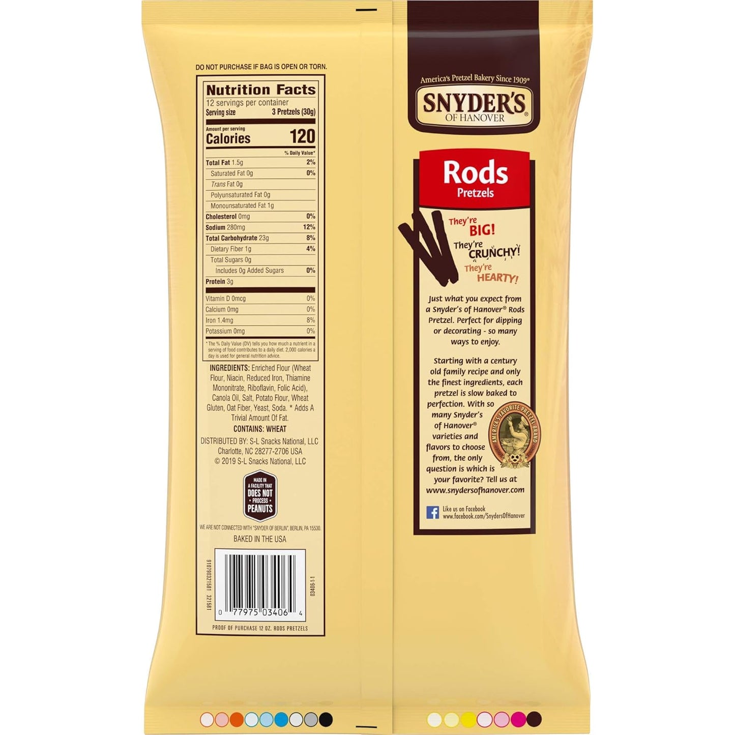Snyder's of Hanover, Pretzel Rods, 12 Oz Bag Pack of 4