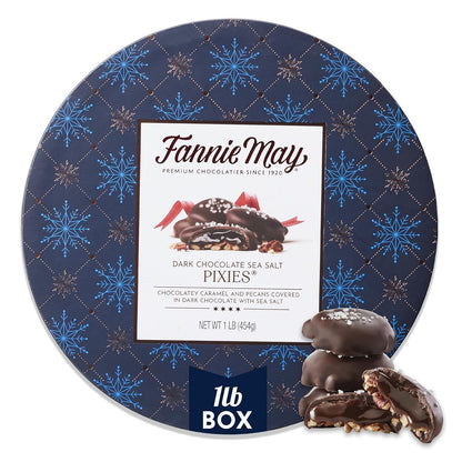 Fannie May Premium Dark Chocolate Sea Salt Pixies, Holiday Chocolate Gift Box, Gourmet Candy for Gifting, 1 lb