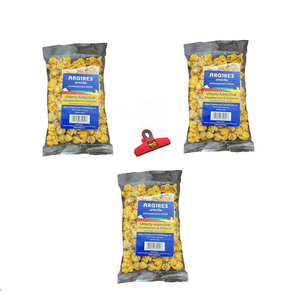 Argires Chicago Popcorn 3 pack Cheddarcorn and Caramel Mix 3 Ounce Bags - Munchie Box