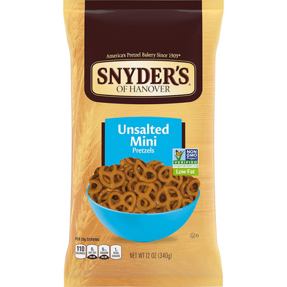 Snyder's of Hanover Mini Pretzels, Unsalted Pretzels, 12 Oz (Pack of 4)