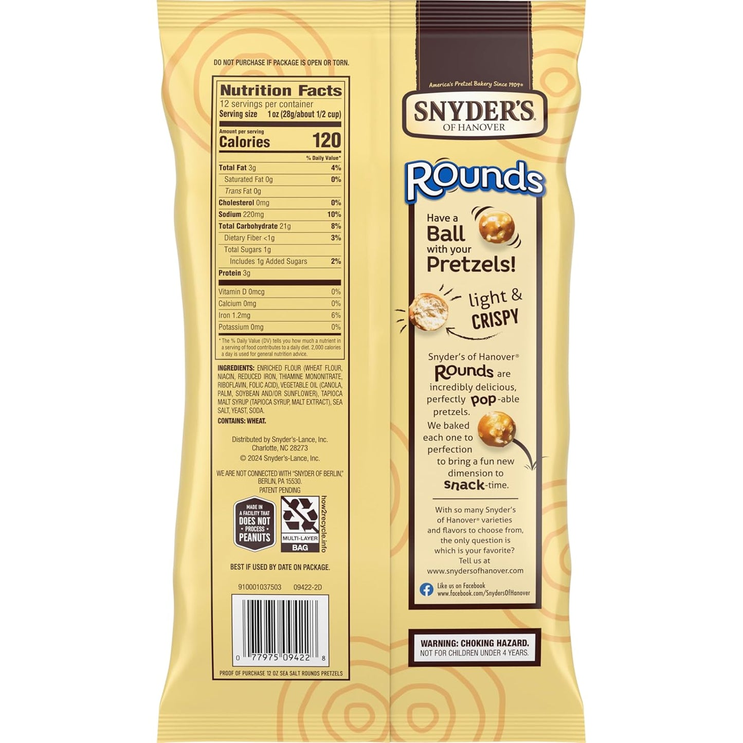 Snyder's of Hanover Sea Salt Rounds Mini Pretzel Balls, 12 Oz Bag