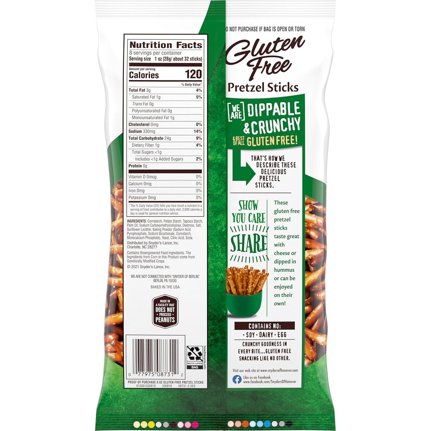 Snyder's of Hanover Pretzels, Gluten Free Pretzel Sticks, 8 Oz (Pack of 12)