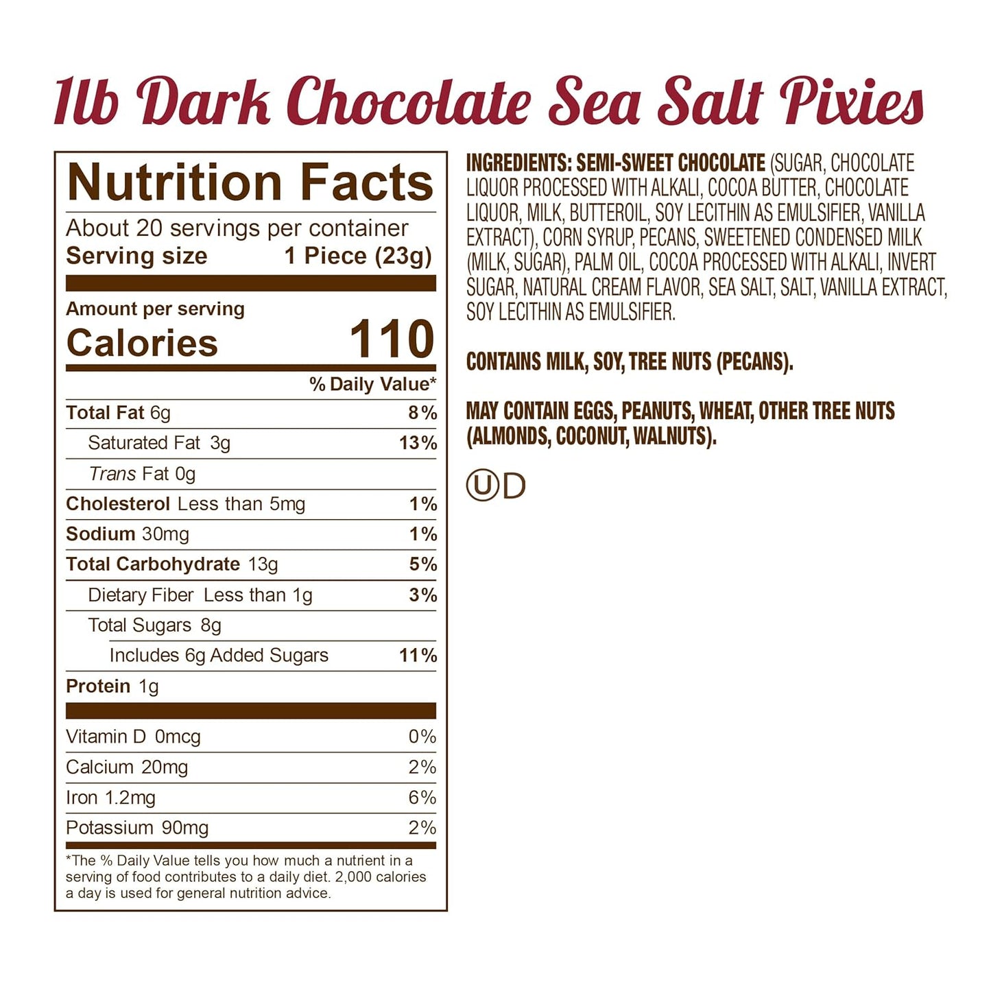 Fannie May Premium Dark Chocolate Sea Salt Pixies, Holiday Chocolate Gift Box, Gourmet Candy for Gifting, 1 lb