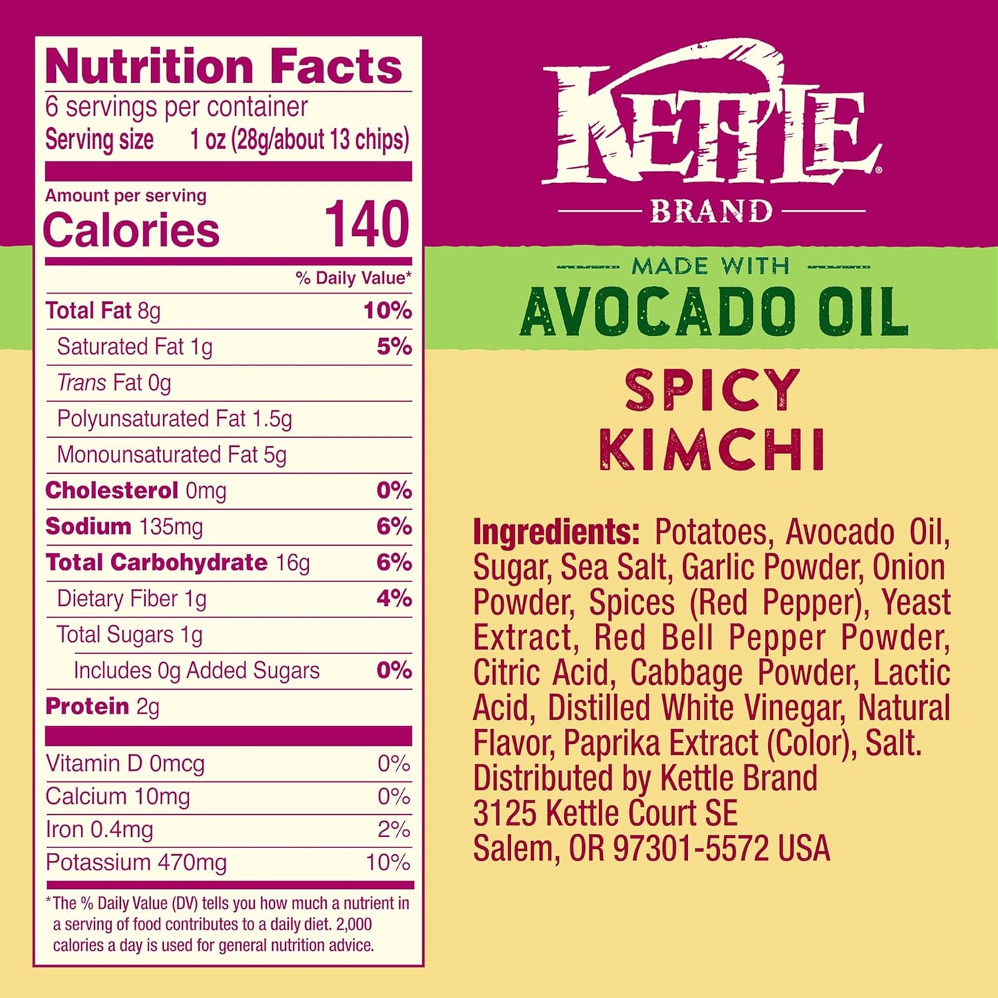 Kettle Brand Made with Avocado Oil Spicy Kimchi Potato Chips, 6 Oz Bag