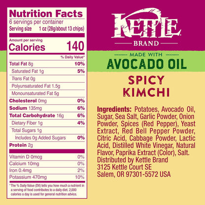 Kettle Brand Made with Avocado Oil Spicy Kimchi Potato Chips, 6 Oz Bag