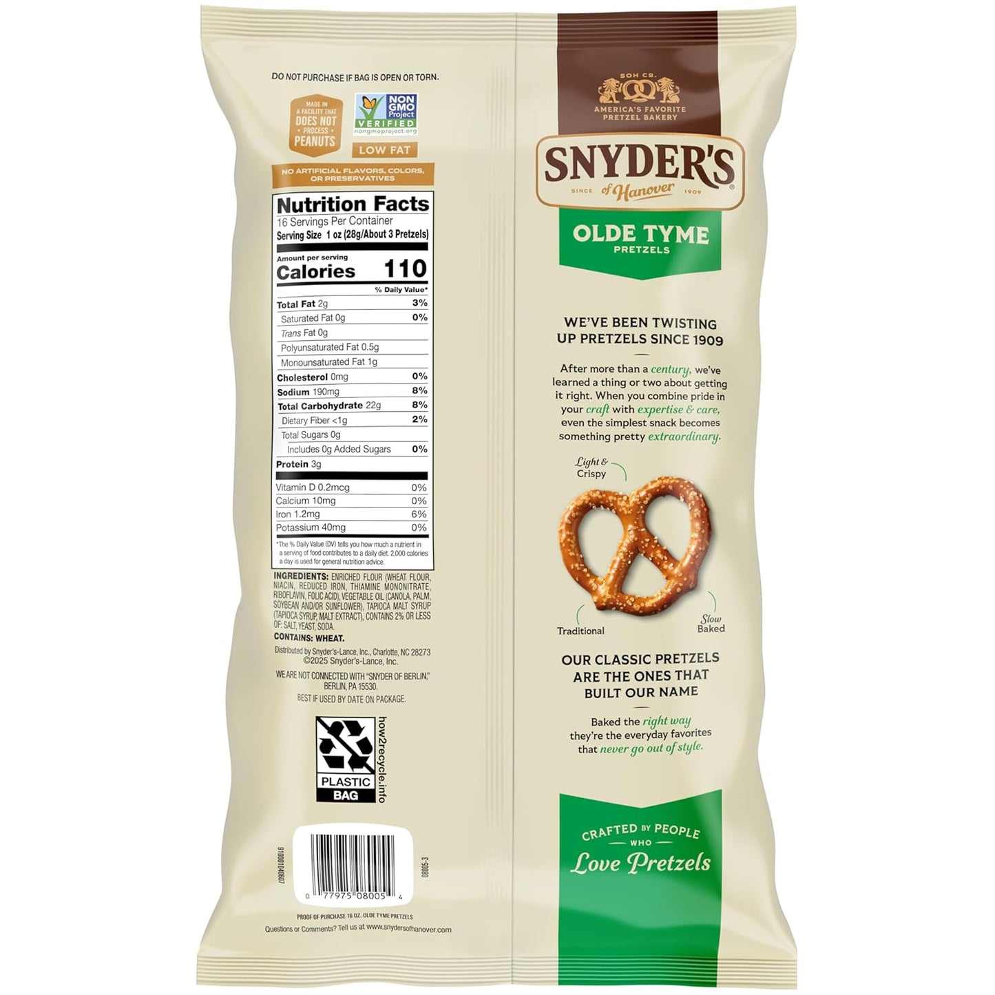 Snyder's of Hanover Old Tyme Pretzels, 16 Oz Bag