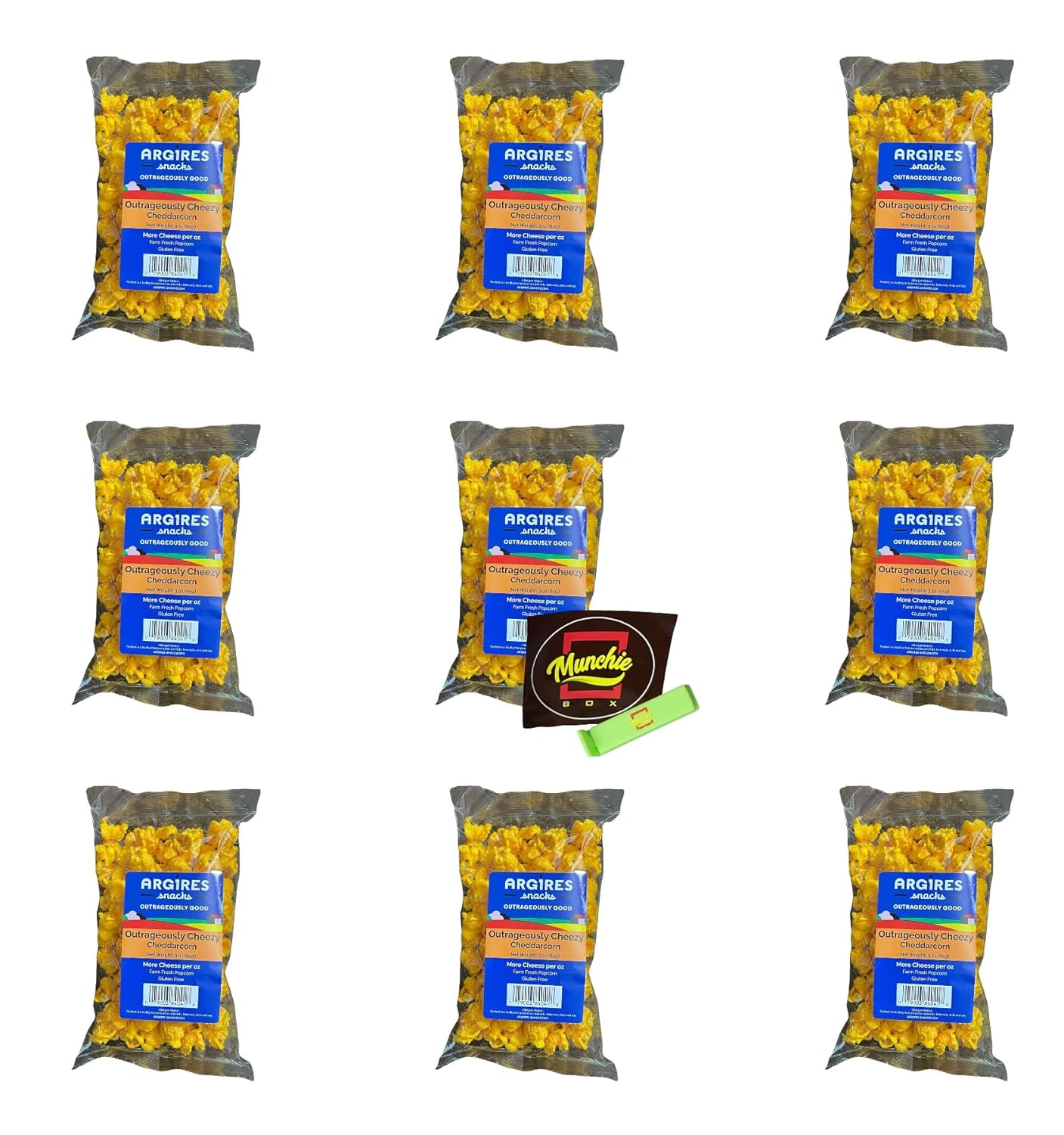 Argires Chicago 9 pack Gourmet Cheddar Cheese Popcorn 3 oz Bags