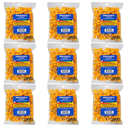 Argires Chicago Popcorn 9 pack Cheddarcorn and Caramel Mix 3 Ounce Bags - Muncie Box