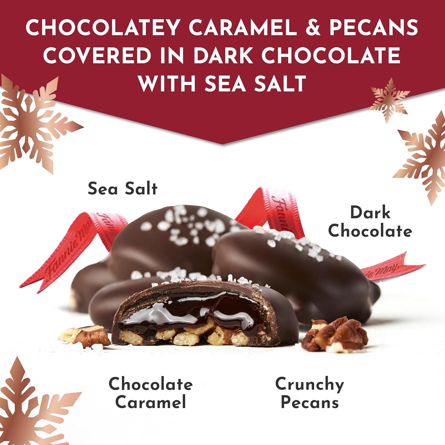 Fannie May Premium Dark Chocolate Sea Salt Pixies, Holiday Chocolate Gift Box, Gourmet Candy for Gifting, 1 lb