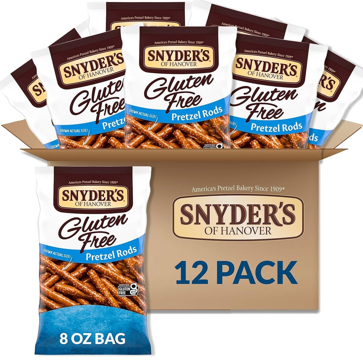 Snyder's of Hanover Gluten Free Pretzels, Gluten Free Rods, 8 Oz (Pack of 12)