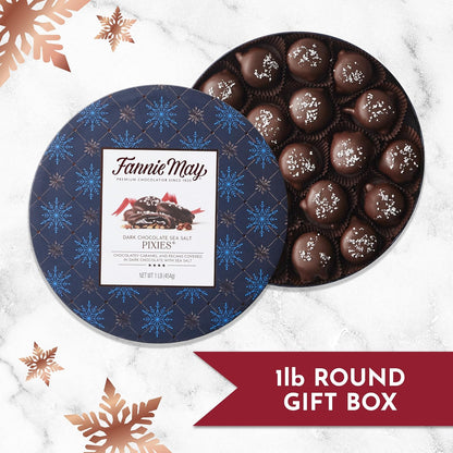 Fannie May Premium Dark Chocolate Sea Salt Pixies, Holiday Chocolate Gift Box, Gourmet Candy for Gifting, 1 lb