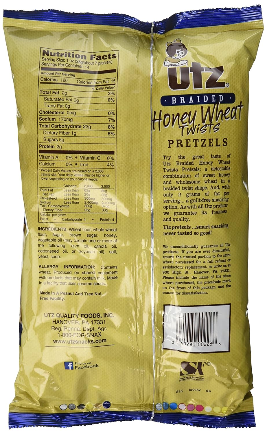 Utz Braided Honey Wheat Twists Pretzels, 14 Ounce