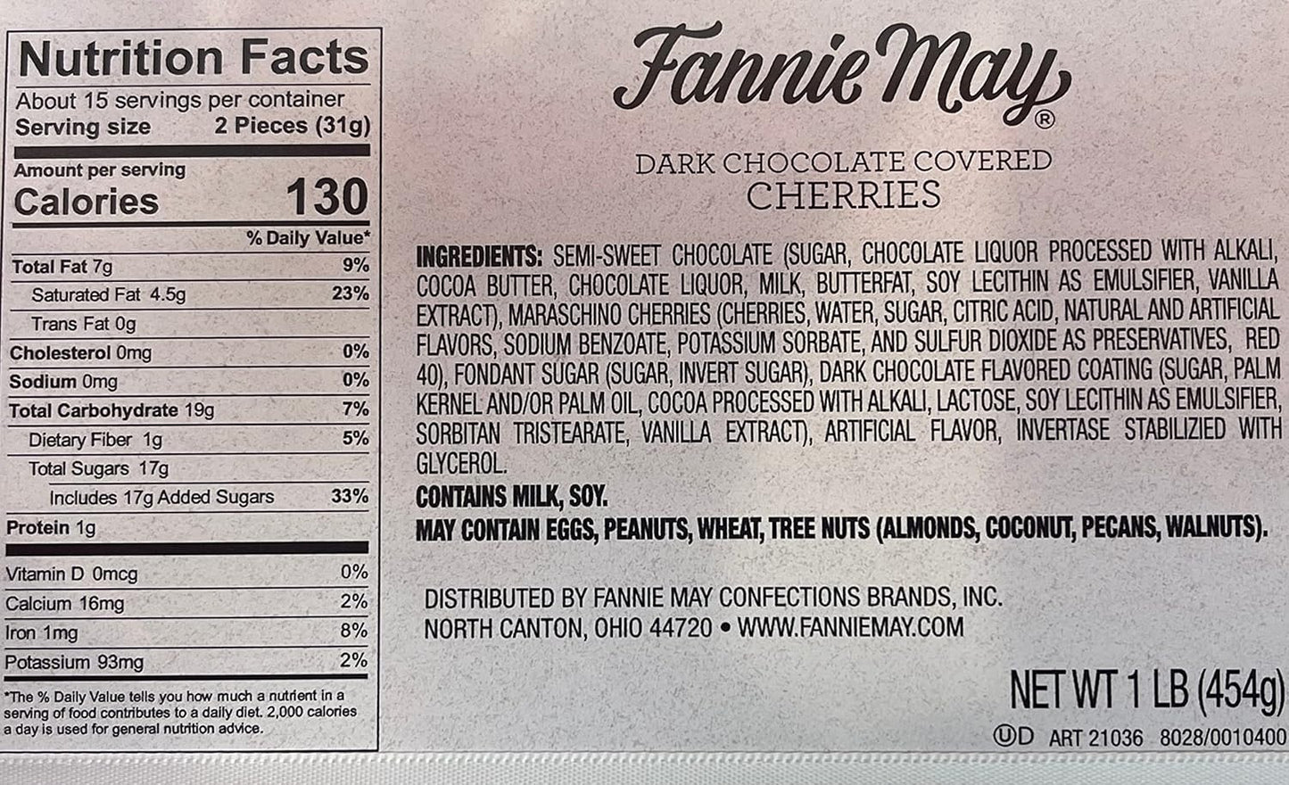 Fannie May Dark Chocolate Covered Cherries 1 lb Gift Wrapped Combo with Artistix Christmas Shoppe Gift Tag