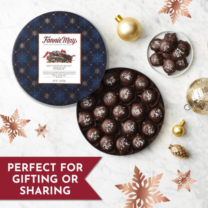 Fannie May Premium Dark Chocolate Sea Salt Pixies, Holiday Chocolate Gift Box, Gourmet Candy for Gifting, 1 lb