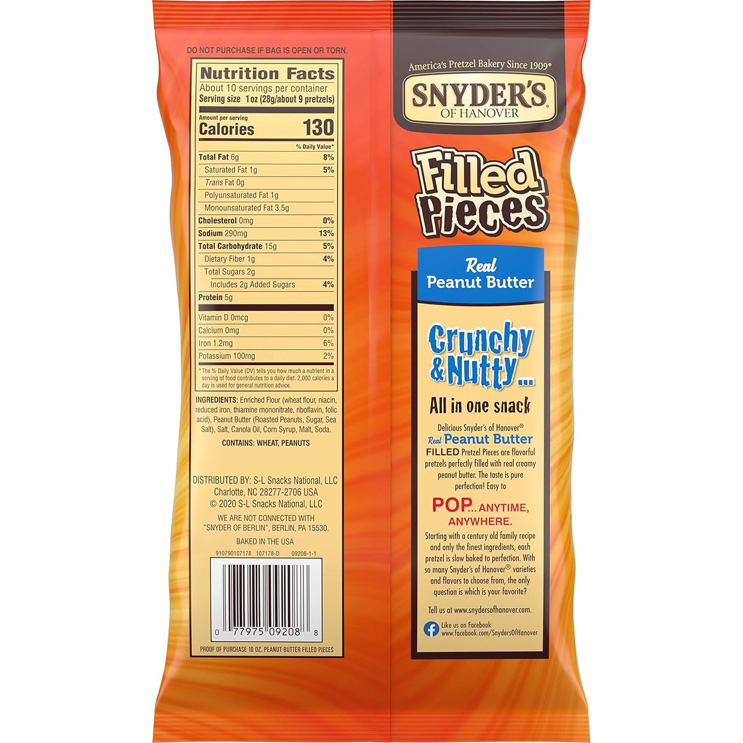Snyder's Of Hanover Filled Pretzels, Peanut Butter, 10 Ounce (Pack of 4)