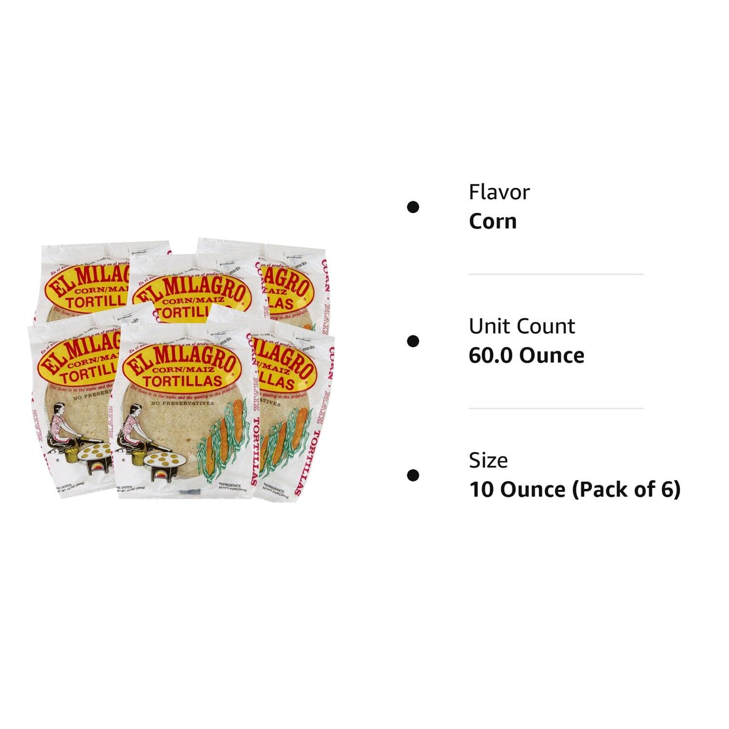 El Milagro Classic Corn Maiz Natural Soft Tortillas for Tacos, Cooking