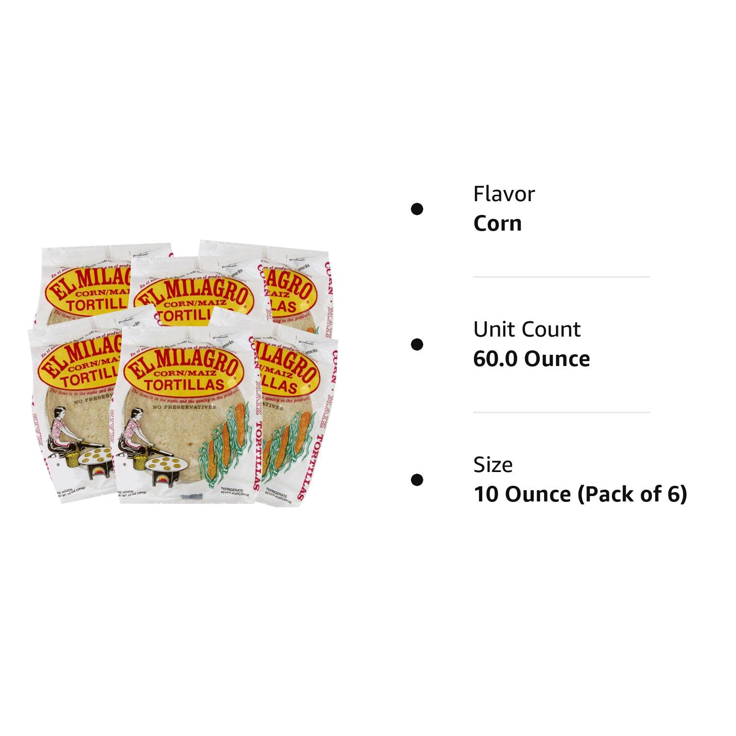 El Milagro Classic Corn Maiz Natural Soft Tortillas for Tacos, Cooking